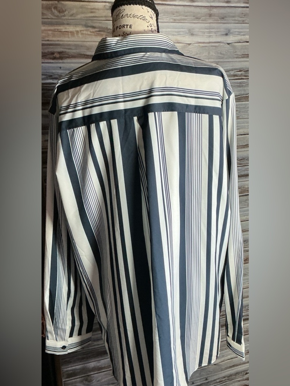 ★ Black White Striped Button Down Blouse Long Sleeve Career Top - Picture 4 of 5